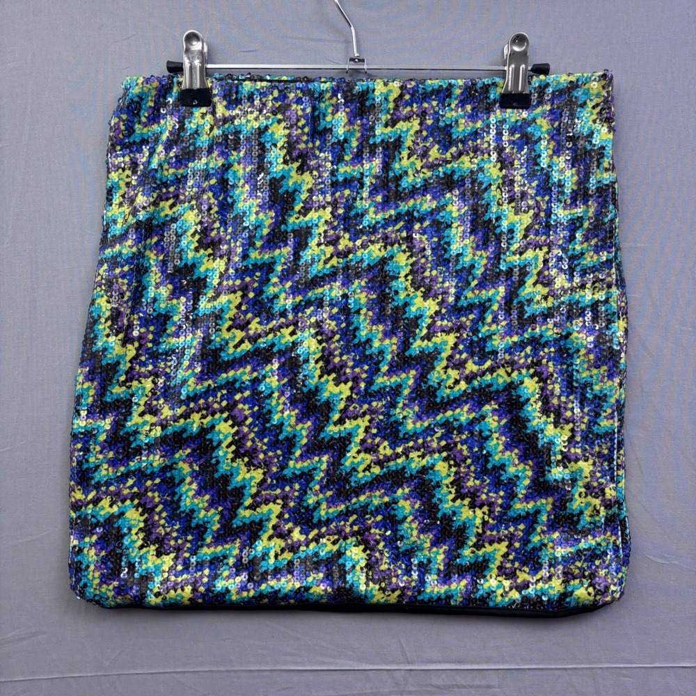 Xhilaration Blue Purple‎ Yellow Sequin Mini Skirt Abstract Zigzag Size M